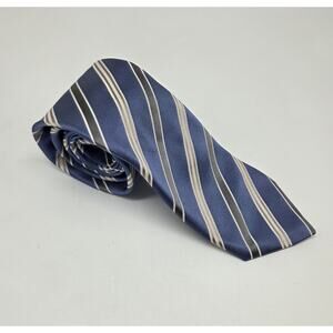 CANALI 1934 Blue White Diagonal Striped 100% Silk Tie necktie ITALY